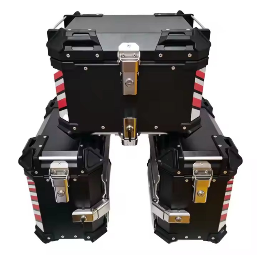 Black Red 38L Aluminum Motorcycle Storage Side Boxes at KingsMotorcycleFairings.com 