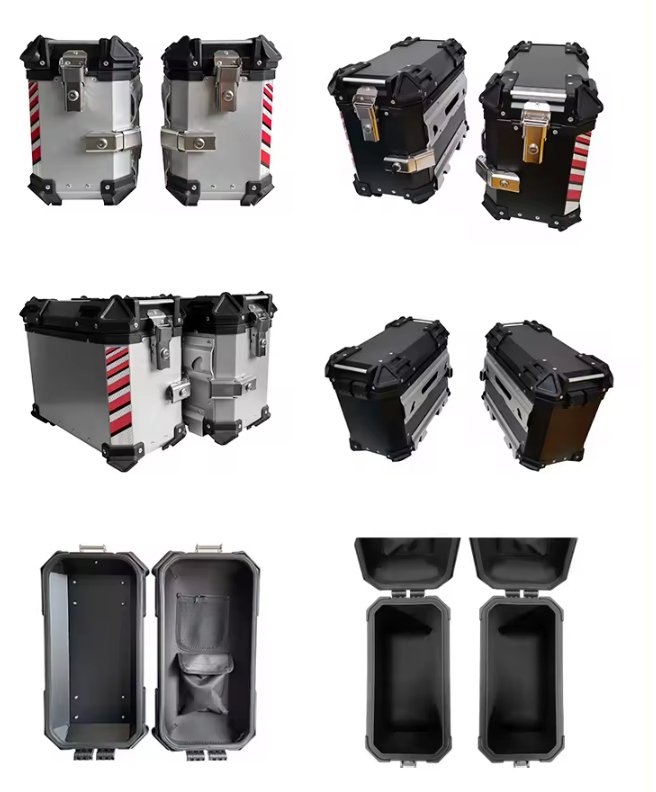 Silver Red 38L Aluminum Motorcycle Storage Side Boxes at KingsMotorcycleFairings.com