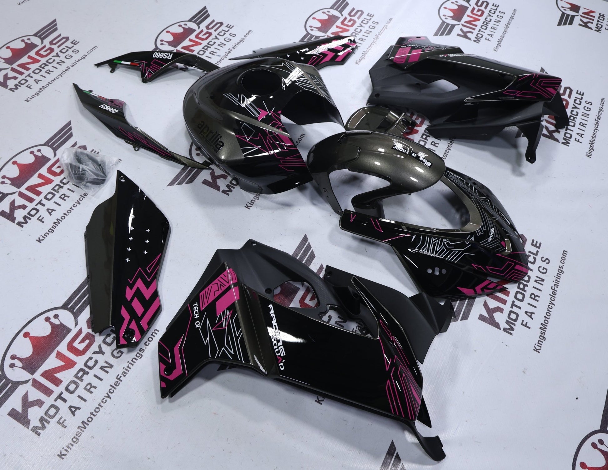 Aprilia RS660 Fairings (2020-2024) Black, Gray, Pink at KingsMotorcyleFairings.com