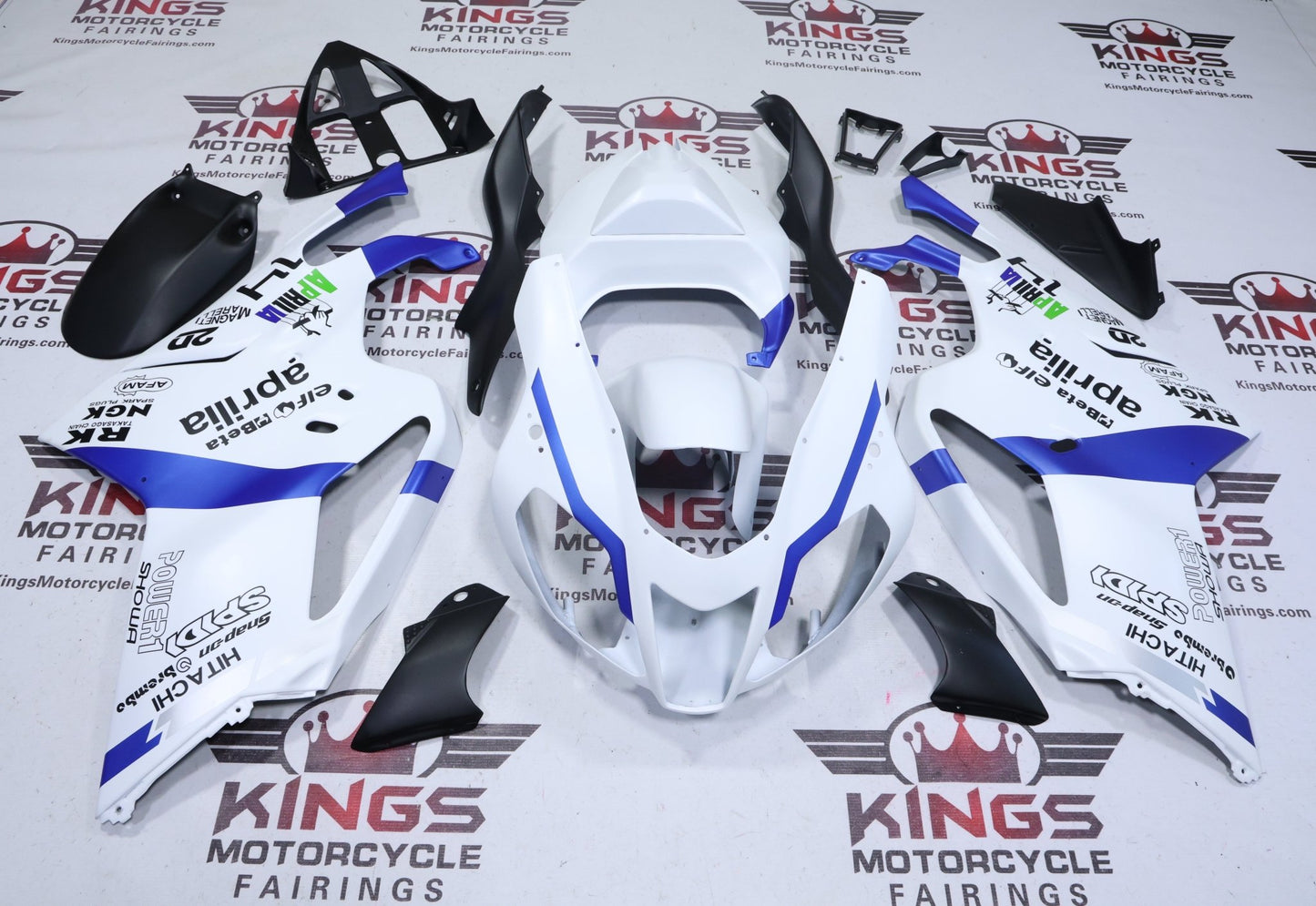 Aprilia RSV1000R Fairings (2003-2006) Matte White, Matte Blue from KingsMotorcycleFairings.com