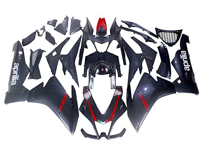 Aprilia RSV4 1000 Fairings (2009-2015) Faux Carbon Fiber, Red at KingsMotorcycleFairings.com