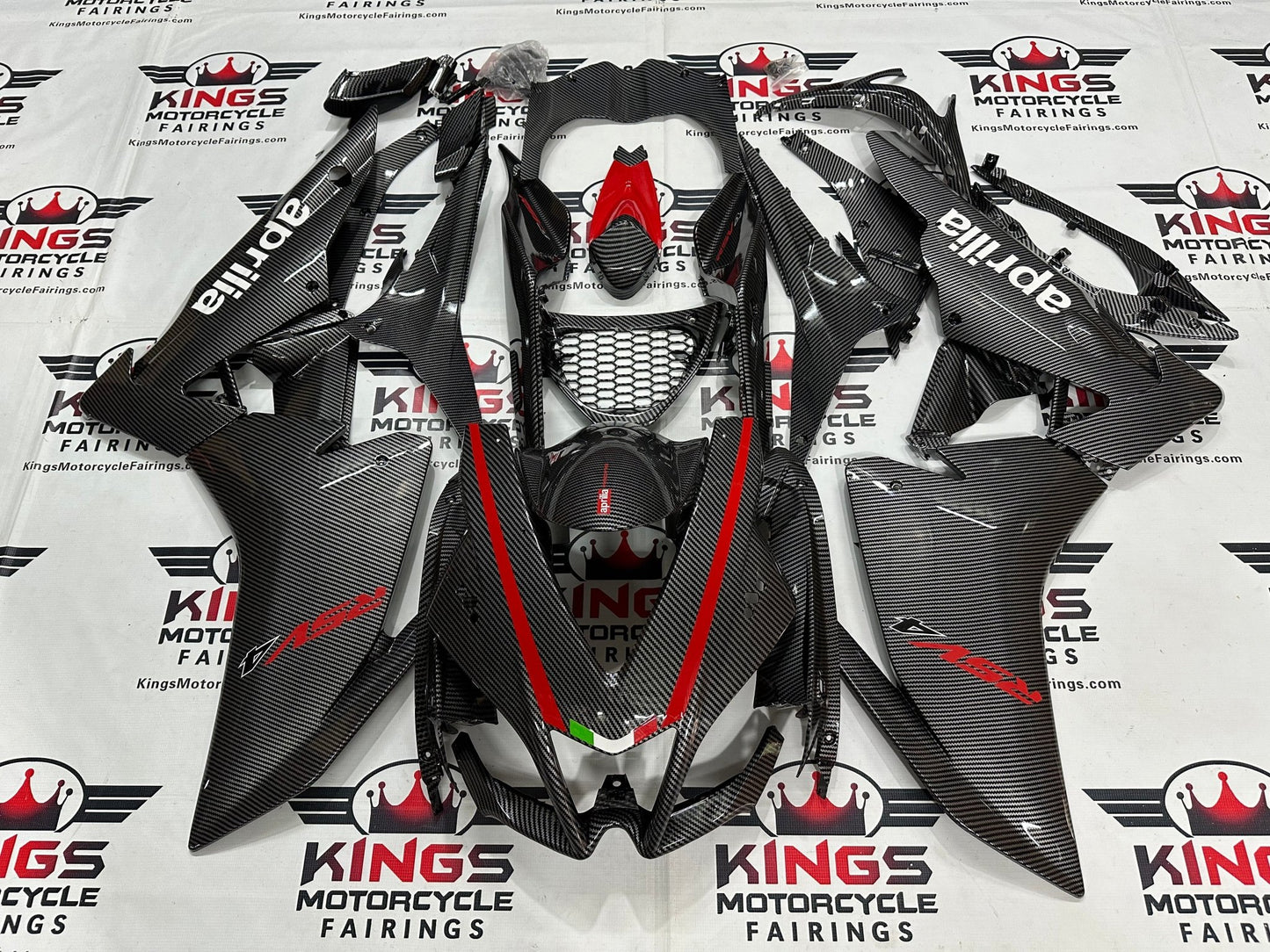 Aprilia RSV4 1000 Fairings (2009-2015) Faux Carbon Fiber, Red at KingsMotorcycleFairings.com
