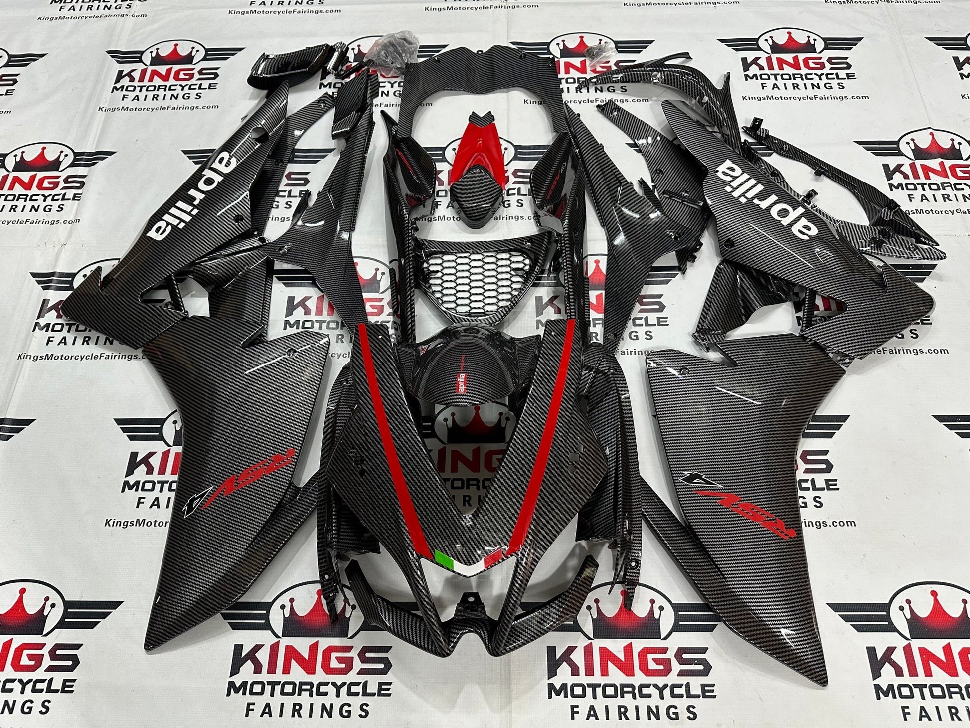 Aprilia RSV4 1000 Fairings (2009-2015) Faux Carbon Fiber, Red at KingsMotorcycleFairings.com