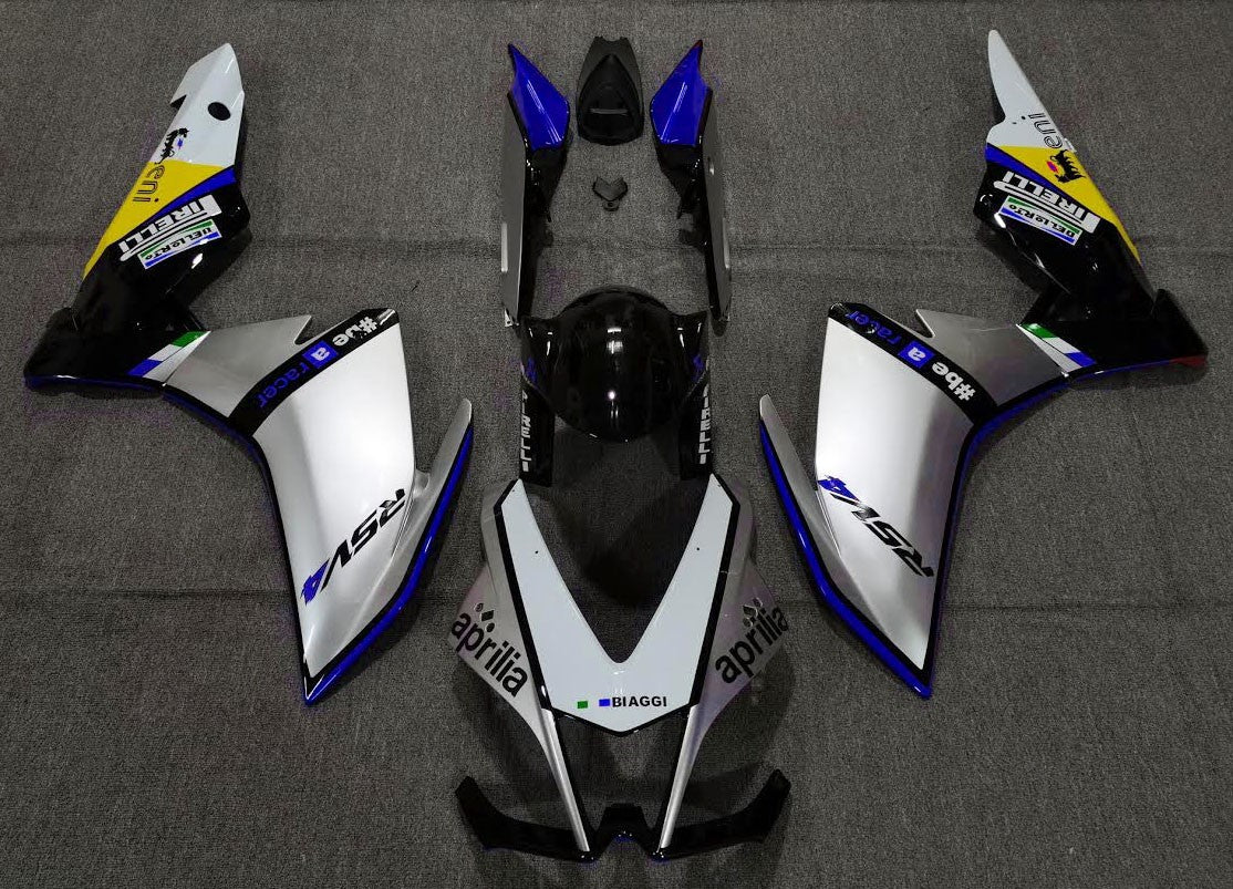 Aprilia RSV4 1000 Fairings (2009-2015) Silver, Blue, Black at KingsMotorcycleFairings.com