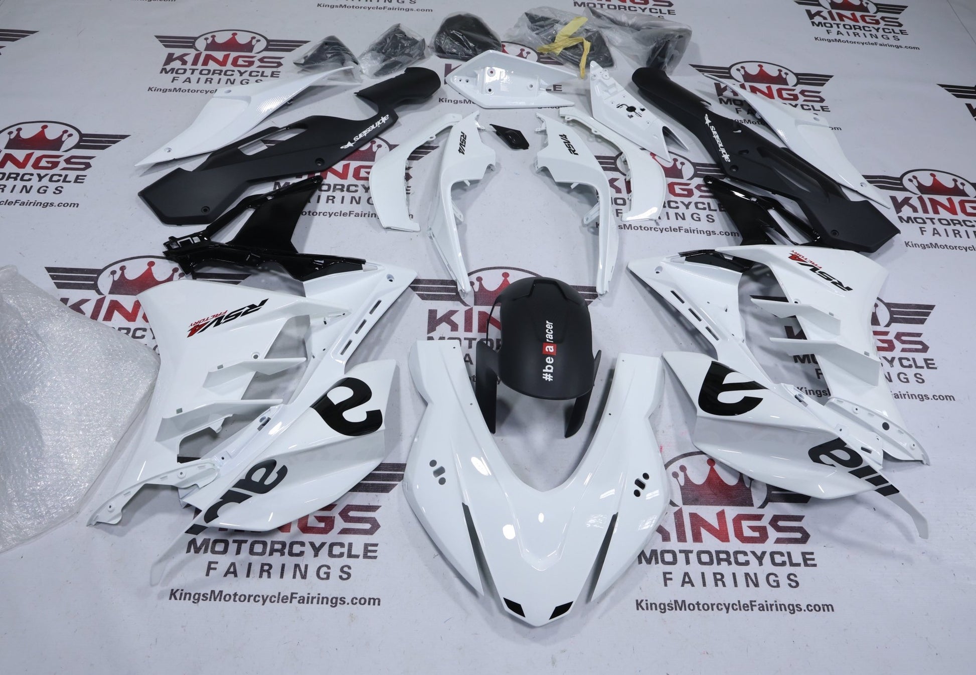 Aprilia RSV4 1100 Fairing Kit (2021-2024) White, Black at KingsMotorcycleFairings.com