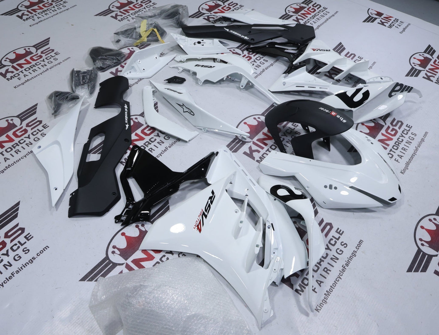 Aprilia RSV4 1100 Fairing Set (2021-2024) Gloss White, Black at KingsMotorcycleFairings.com