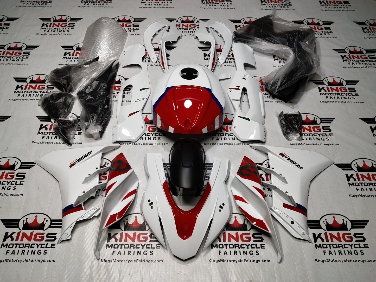 Aprilia RSV4 1100 Fairings (2021-2024) White, Red, Blue, Gray at KingsMotorcycleFairings.com