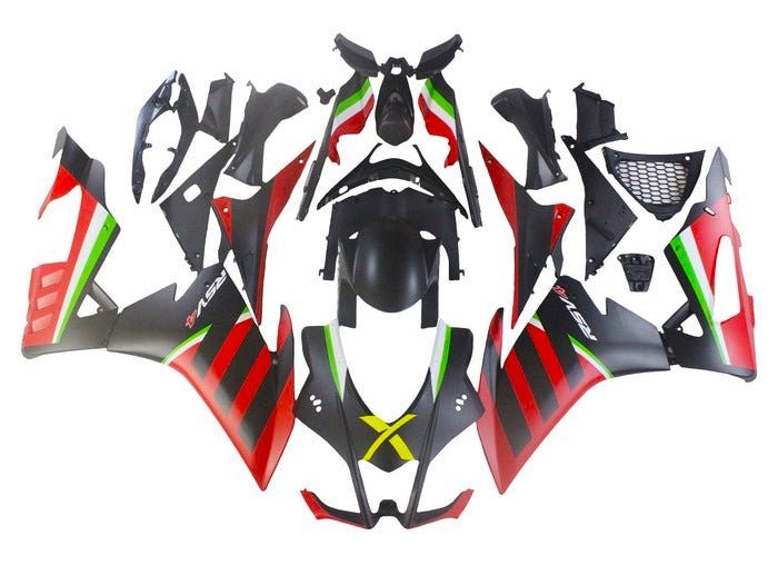 Aprilia RSV4 Fairings (2016-2020) Matte Black, Red, Green Stripe at KingsMotorcycleFairings.com