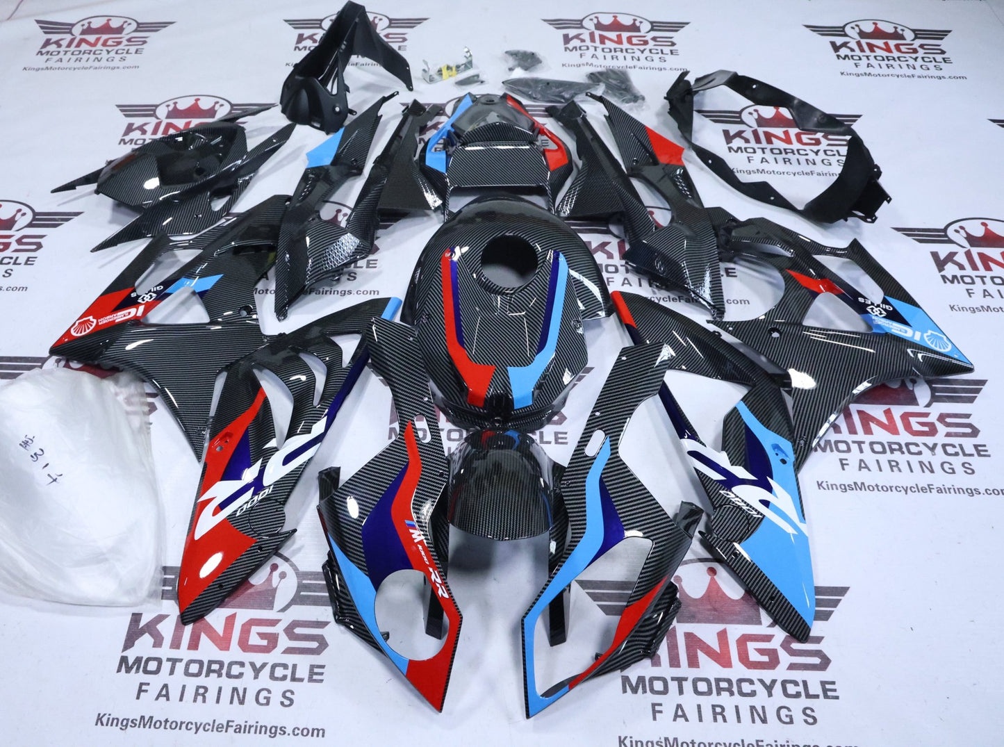 BMW S1000RR Fairings (2009-2014) Faux Carbon Fiber, Red, Blue, White at KingsMotorcycleFairings.com