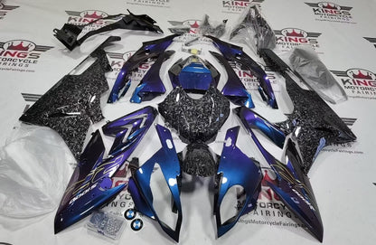 BMW S1000RR Fairings (2015-2016) Chameleon Blue, Faux Forged Carbon Fiber at KingsMotorcycleFairings.com