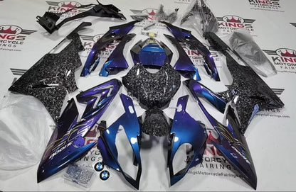 BMW S1000RR Fairing Kit (2015-2016) Chameleon Blue, Faux Forged Carbon Fiber at KingsMotorcycleFairings.com