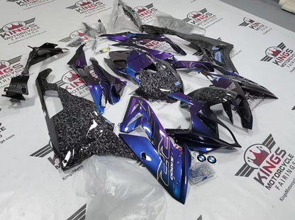 BMW S1000RR Fairings (2015-2016) Chameleon Blue, Faux Forged Carbon Fiber from KingsMotorcycleFairings.com