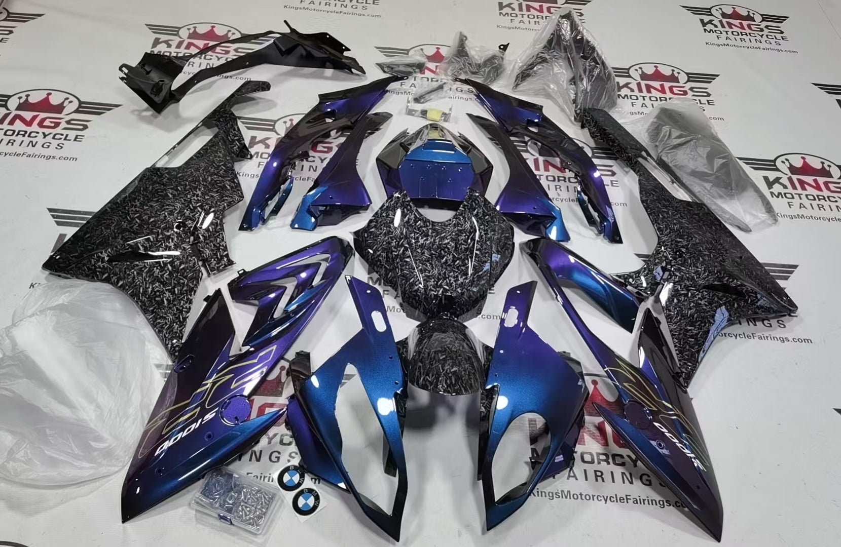 BMW S1000RR Fairings (2015-2016) Chameleon, Faux Forged Carbon Fiber at KingsMotorcycleFairings.com