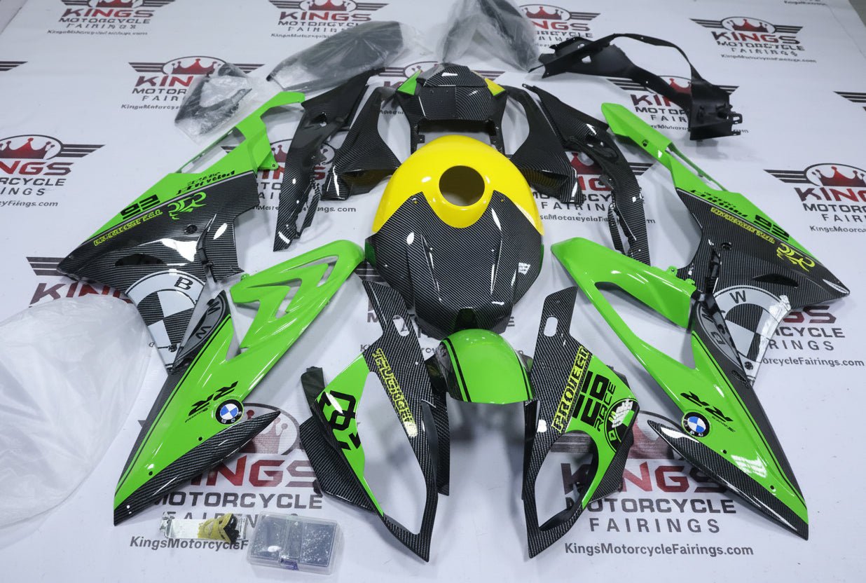 BMW S1000RR Fairings (2015-2016) Green, Faux Carbon Fiber, Yellow at KingsMotorcycleFairings.com