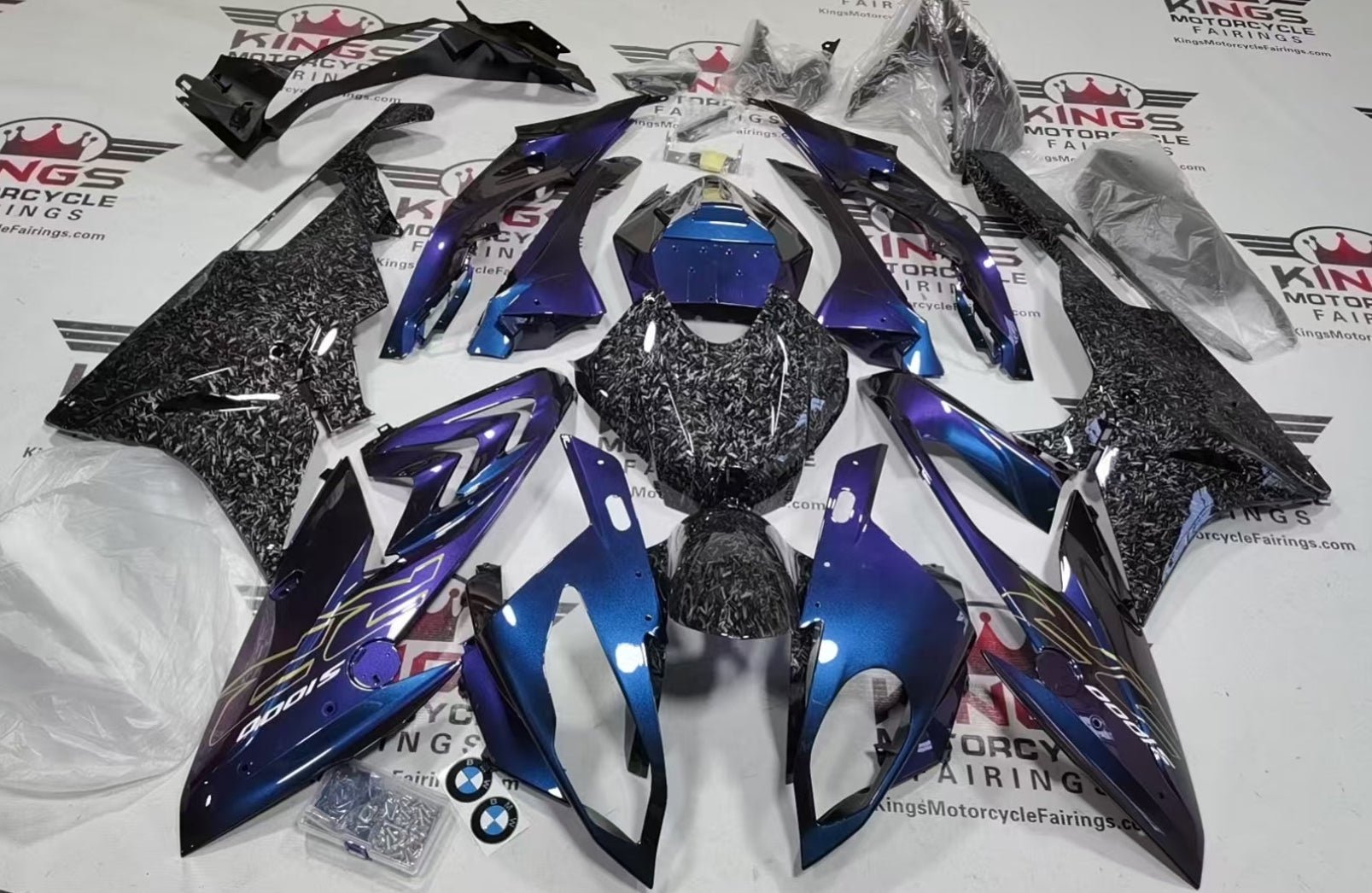 BMW S1000RR Fairing Kit (2015-2016) Chameleon, Faux Forged Carbon Fiber at KingsMotorcycleFairings.com
