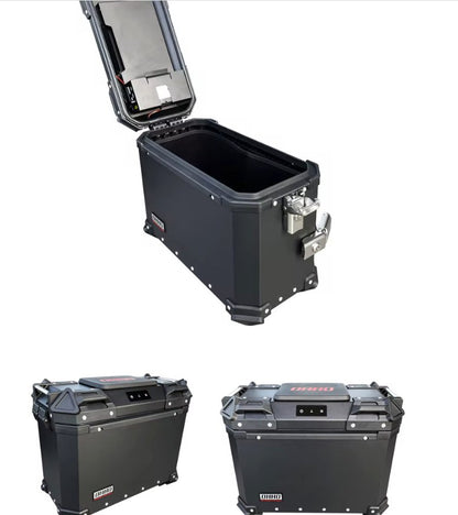 Black BBQ 38L Aluminum Motorcycle Storage Side Boxes at KingsMotorcycleFairings.com