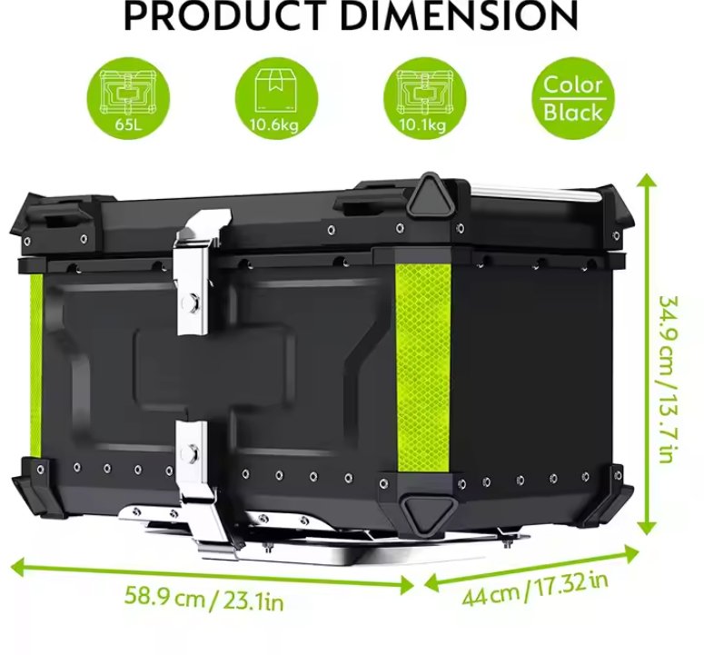 Black Neon 65L Aluminum Motorcycle Top Box Storage at KingsMotorcycleFairings.com
