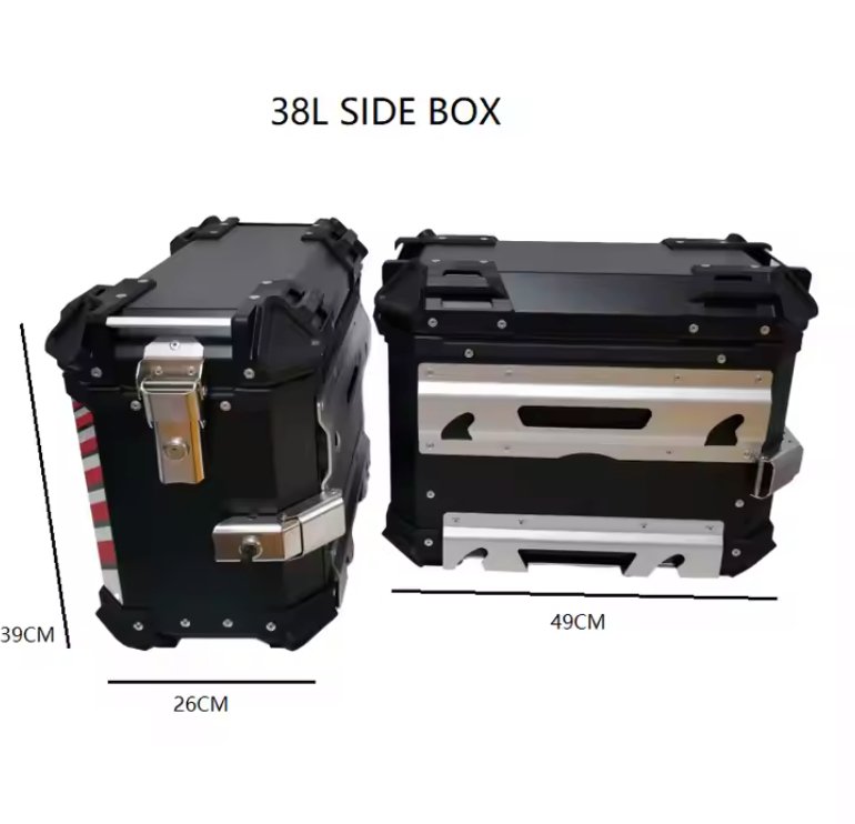 Black Red 38L Aluminum Motorcycle Storage Side Boxes at KingsMotorcycleFairings.com 