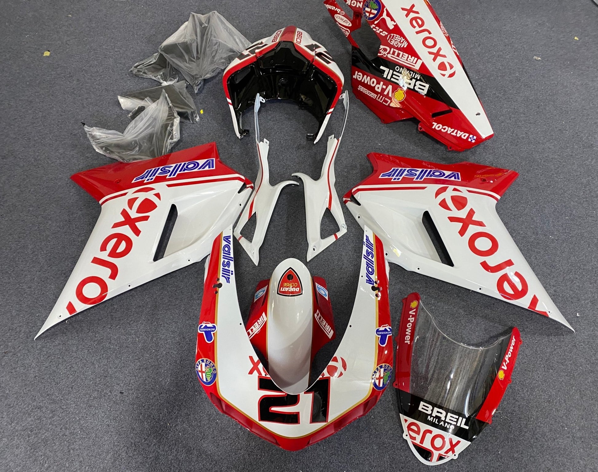Ducati 1098 Fairings (2007-2012) Red, White Xerox Valsir from KingsMotorcycleFairings.com