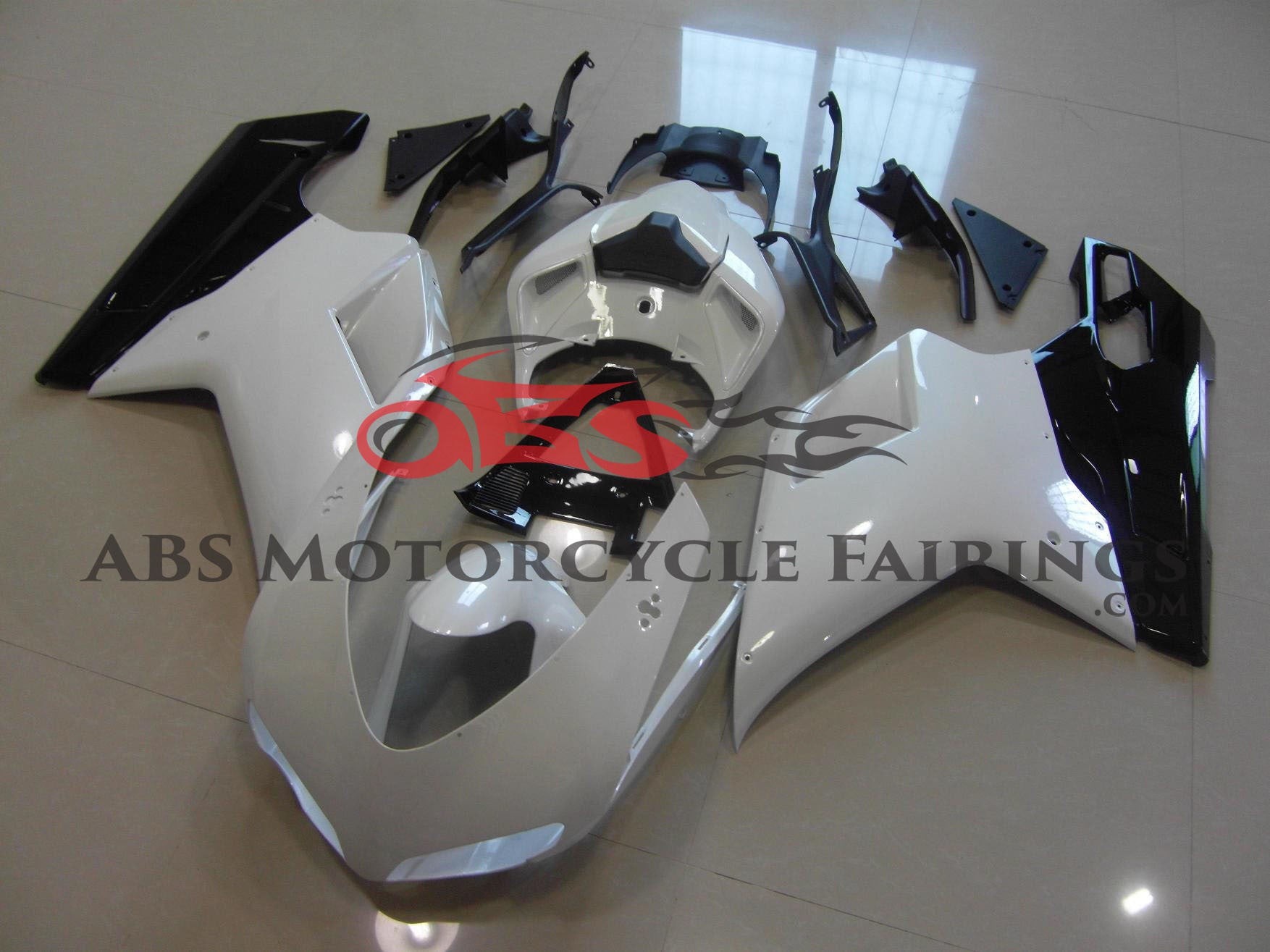 Ducati 1098 Fairings (2007-2014) White, Black at KingsMotorcycleFairings.com
