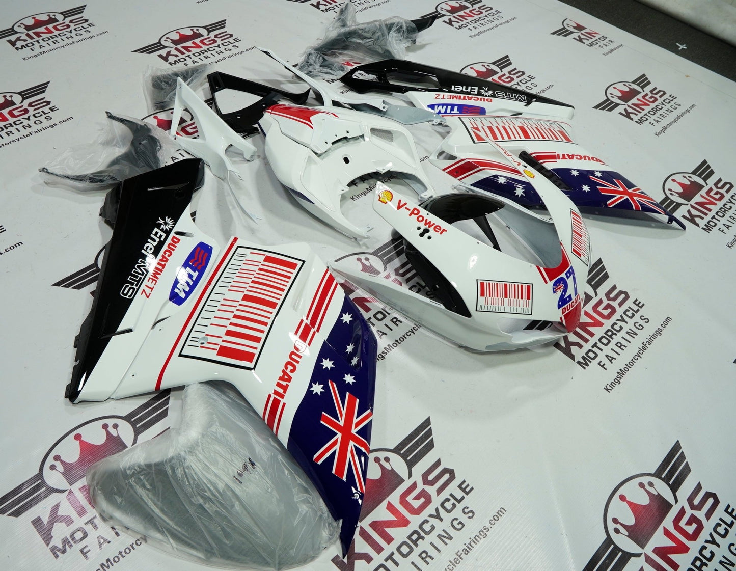 Ducati 1198 (2007-2012) White, Blue & Red Australian Flag Fairings at KingsMotorcycleFairings.com