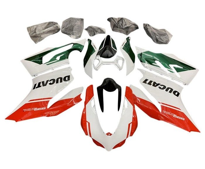Ducati 1199 Fairings (2011-2014) White, Green, Red Stripe at KingsMotorcycleFairings.com