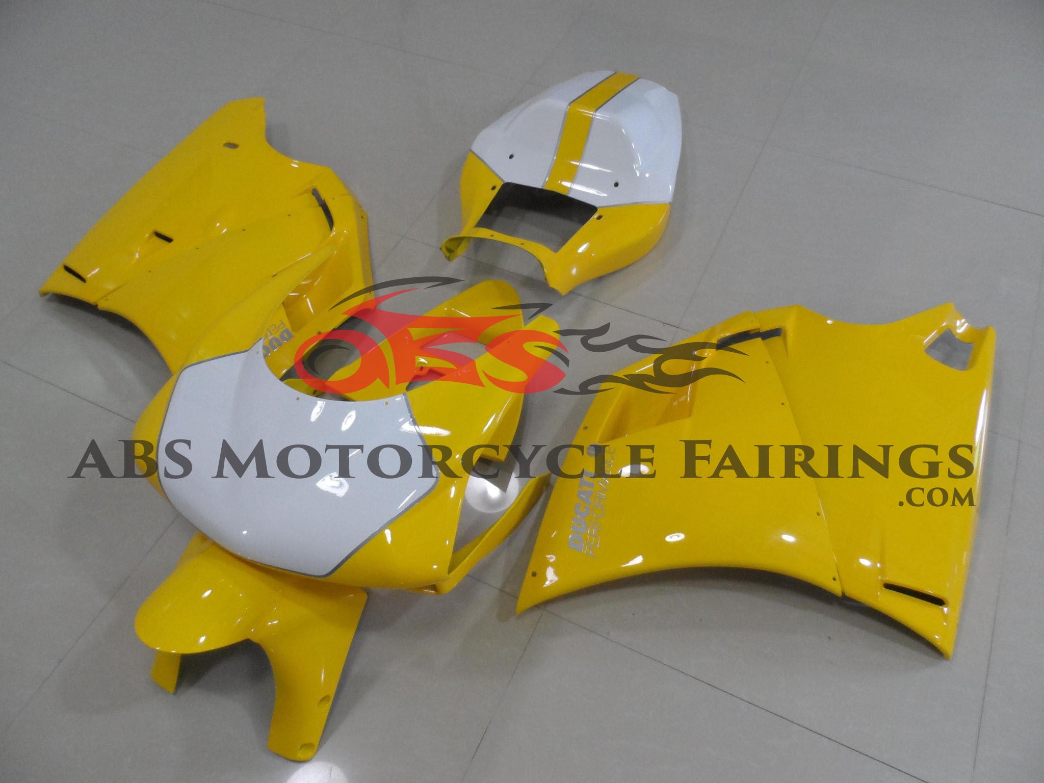 Ducati 748 Race Fairings (1994-2003) Yellow, White at KingsMotorcycleFairings.com