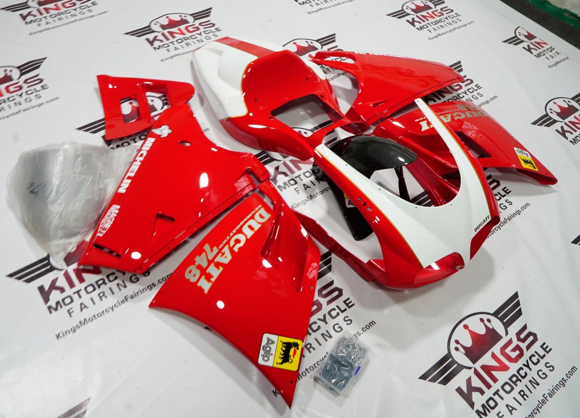 Ducati 748 (1994-2003) Red, White, Black & Gold Pinstripe Fairings at KingsMotorcycleFairings.com