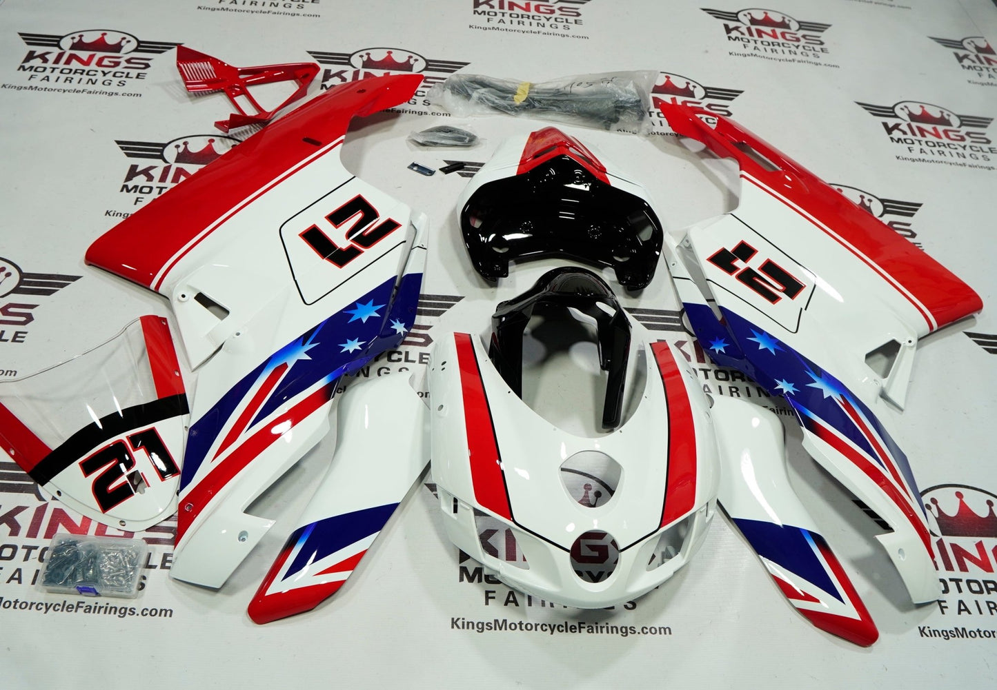 Ducati 749 Fairings (2005-2006) White, Red, White, Blue, Black #21 at KingsMotorcycleFairings.com