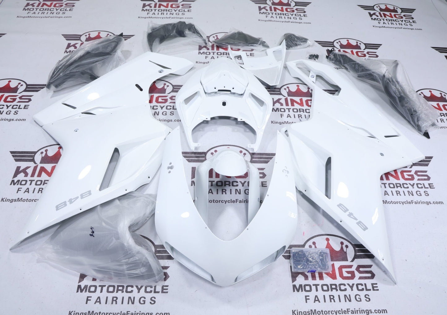 Ducati 848 Fairing Kit (2007-2014) Pearl White, Silver at KingsMotorcycleFairings.com