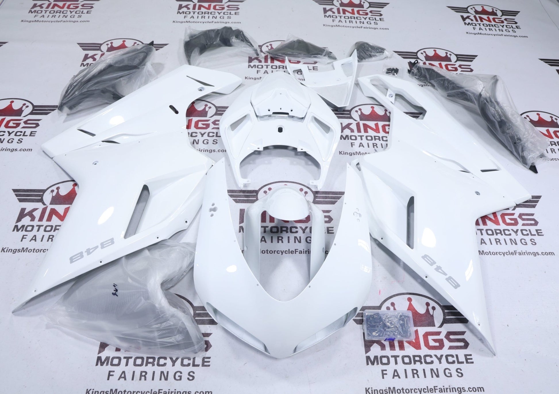 Ducati 848 Fairing Kit (2007-2014) Pearl White, Silver at KingsMotorcycleFairings.com