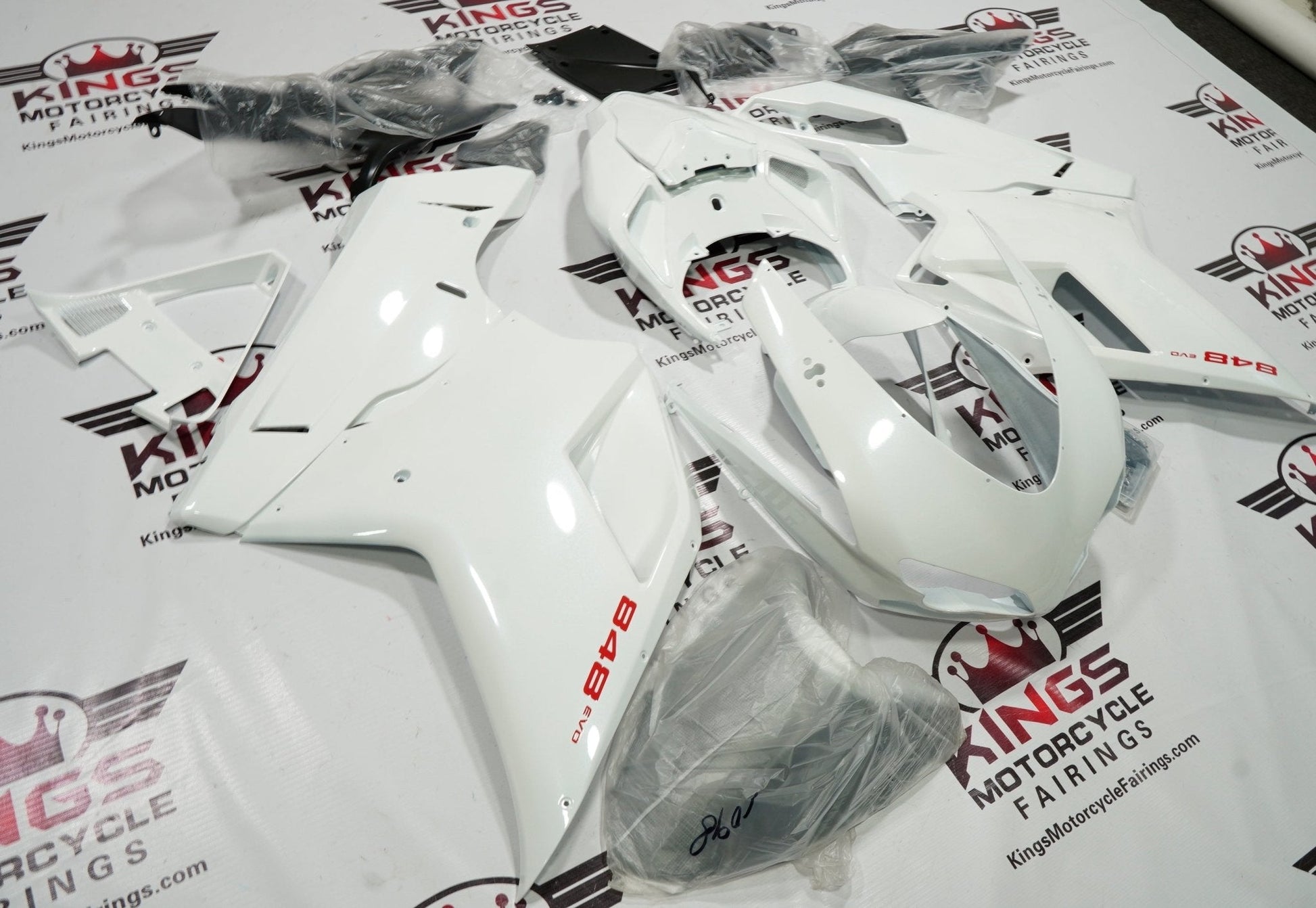 Ducati 848 (2007-2014) White & Red Fairings at KingsMotorcycleFairings.com