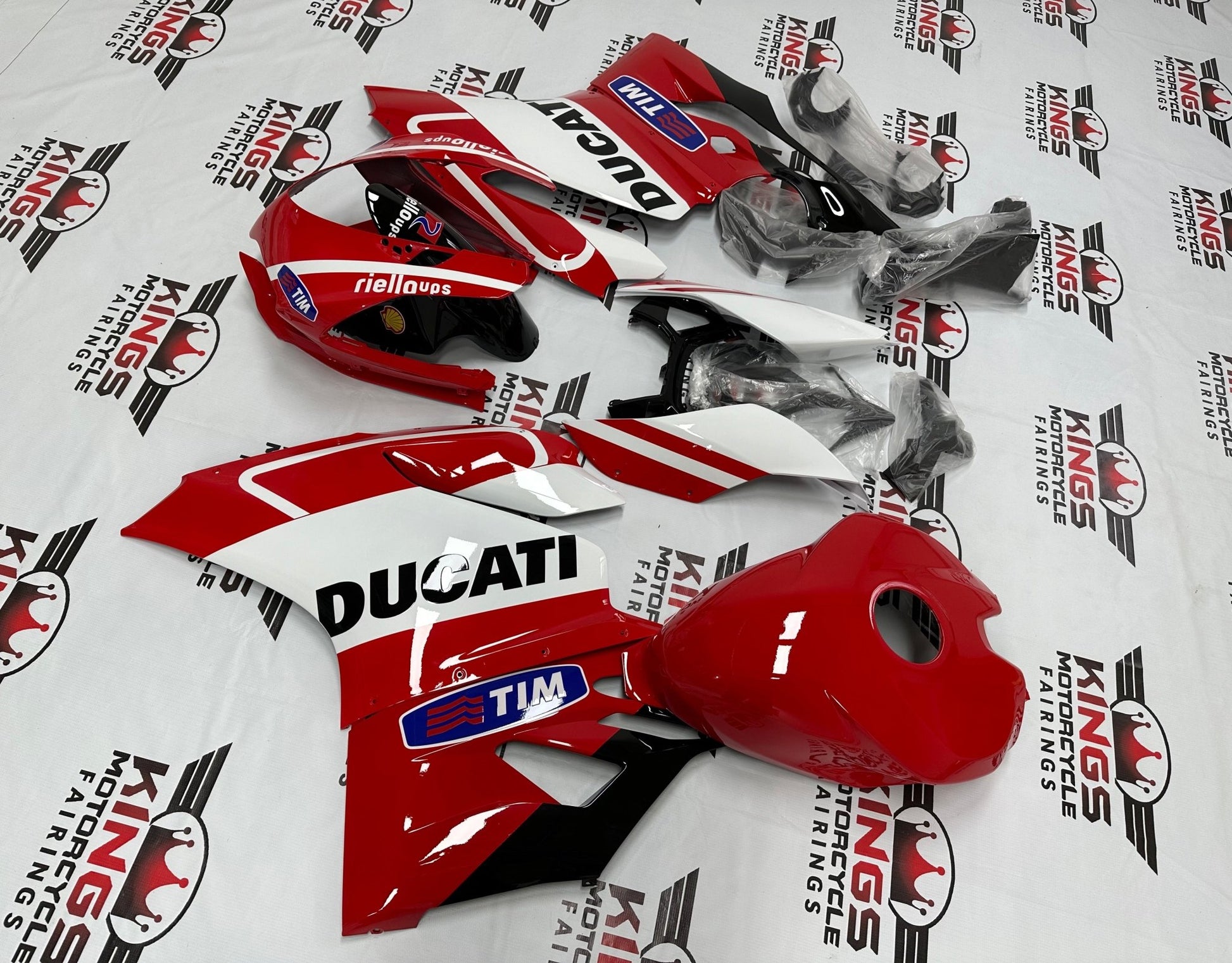 Ducati 899 Fairing Kit (2011-2014) Red, White Stripe, Tim at KingsMotorcycleFairings.com