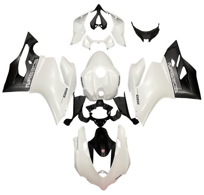 Ducati 899 Fairings (2011-2014) Pearl White, Matte Black at KingsMotorcycleFairings.com