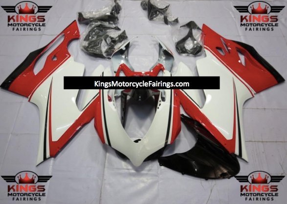 Ducati 899 Fairings (2011-2014) White, Red, Stripes at KingsMotorcycleFairings.com