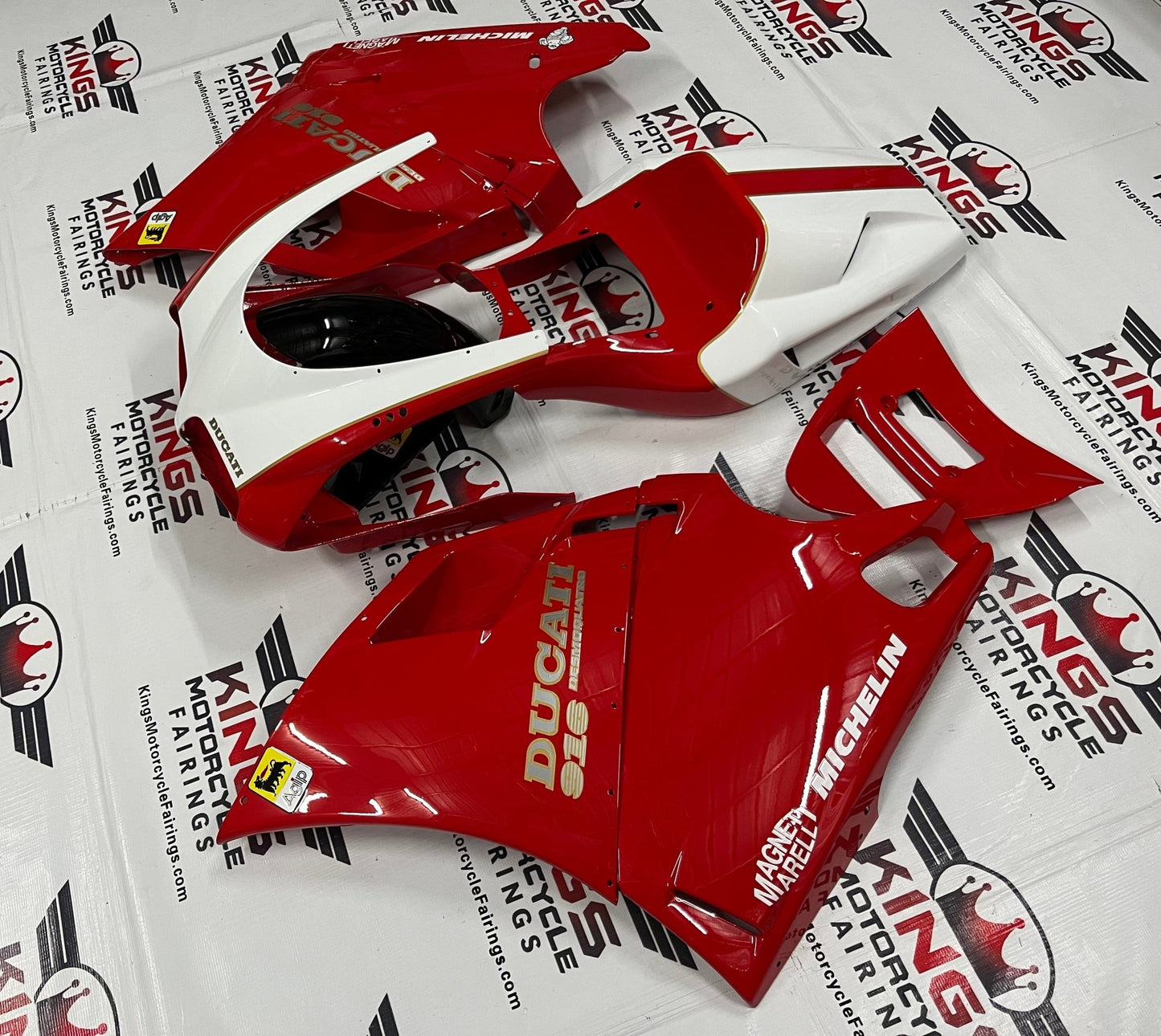 Ducati 916 (1994-1999) Red, White, Black & Gold Pinstripe Fairings at KingsMotorcycleFairings.com