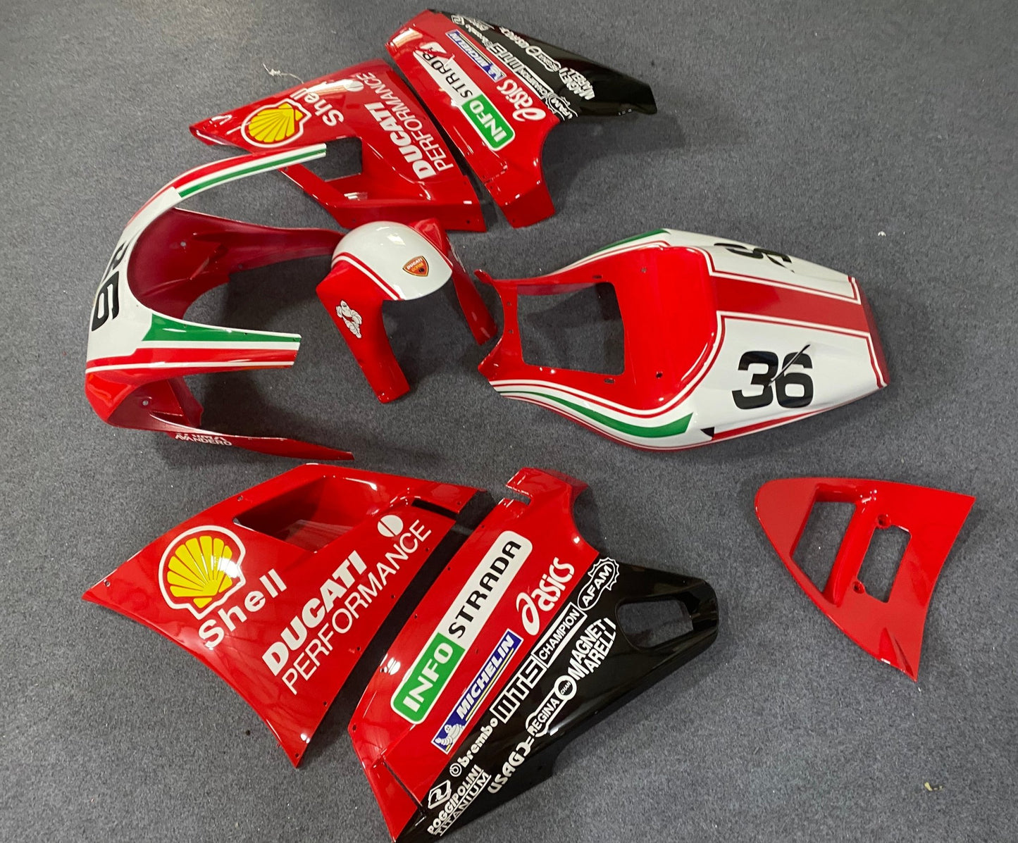 Ducati 996 Race Fairings (1998-2002) Red, White, Green #36 from KingsMotorcycleFairings.com