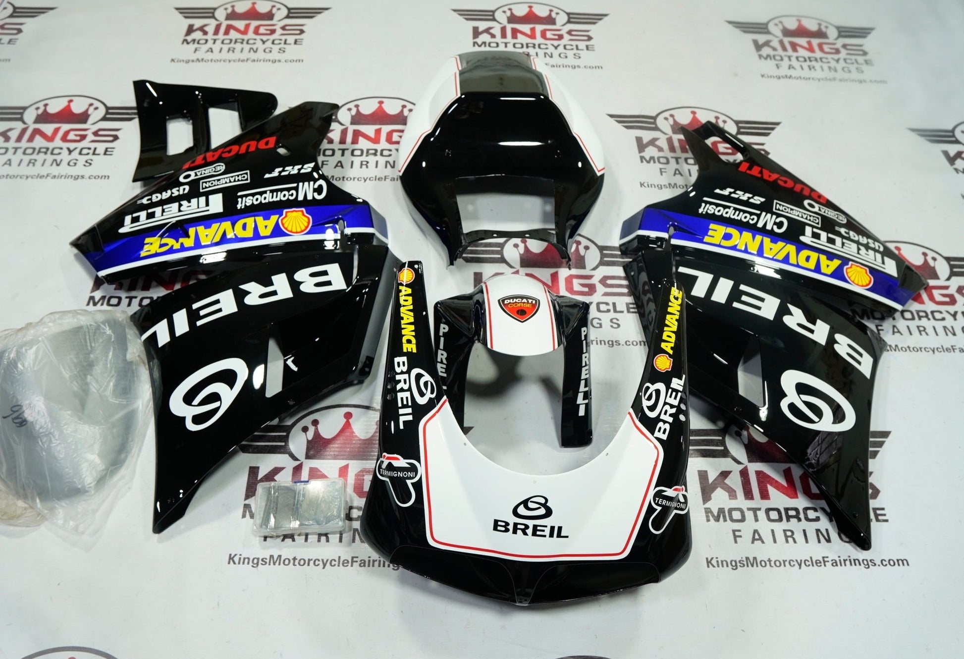 Ducati 998 Fairings (2002-2003) Black, White, Red Breil by KingsMotorcycleFairings.com