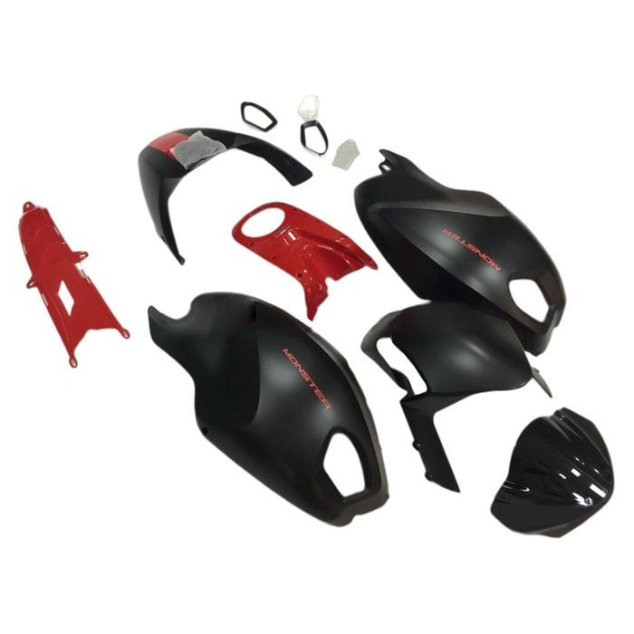Ducati Monster 696, 796, 1100 Fairings (2008-2016) Matte Black, Gloss Red at KingsMotorcycleFairings.com