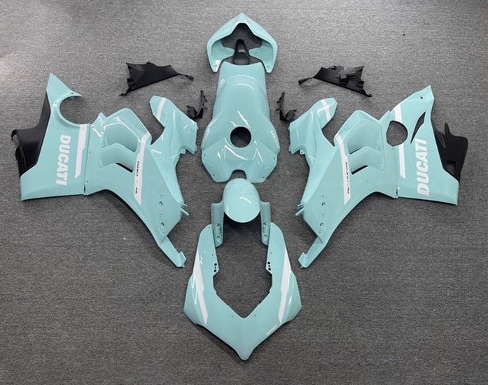 Ducati Panigale V4 Fairing Kit (2020-2021) Light Blue, White at KingsMotorcycleFairings.com