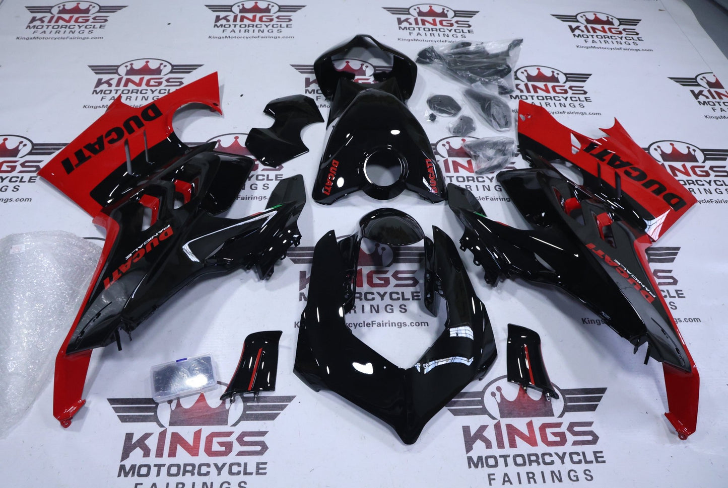 Ducati Panigale V4 Fairings (2022-2024) Black, Red Gloss at KingsMotorcycleFairings.com