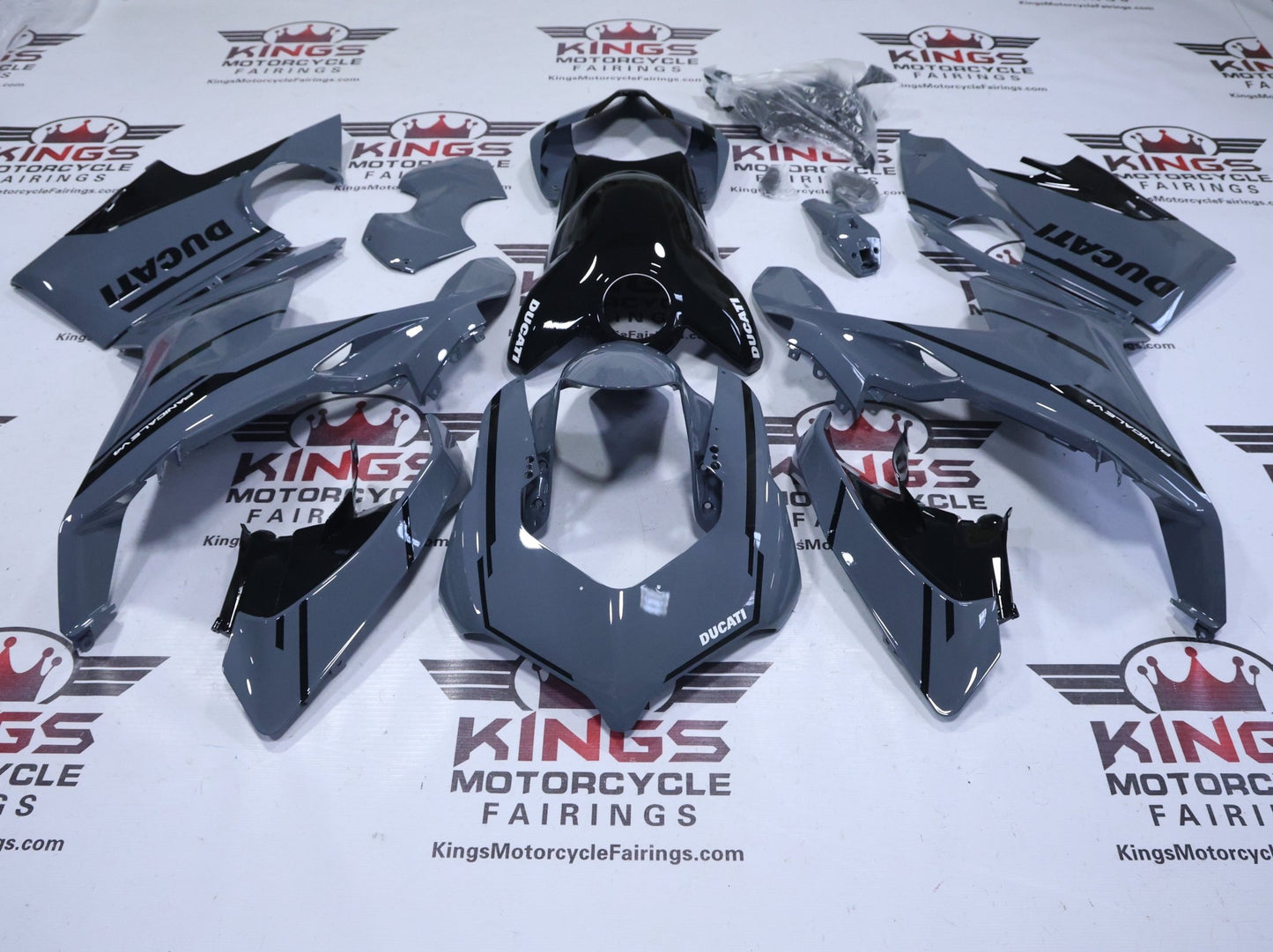 Ducati Panigale V4S Fairings (2018-2019) Nardo Gray, Black at KingsMotorcycleFairings.com