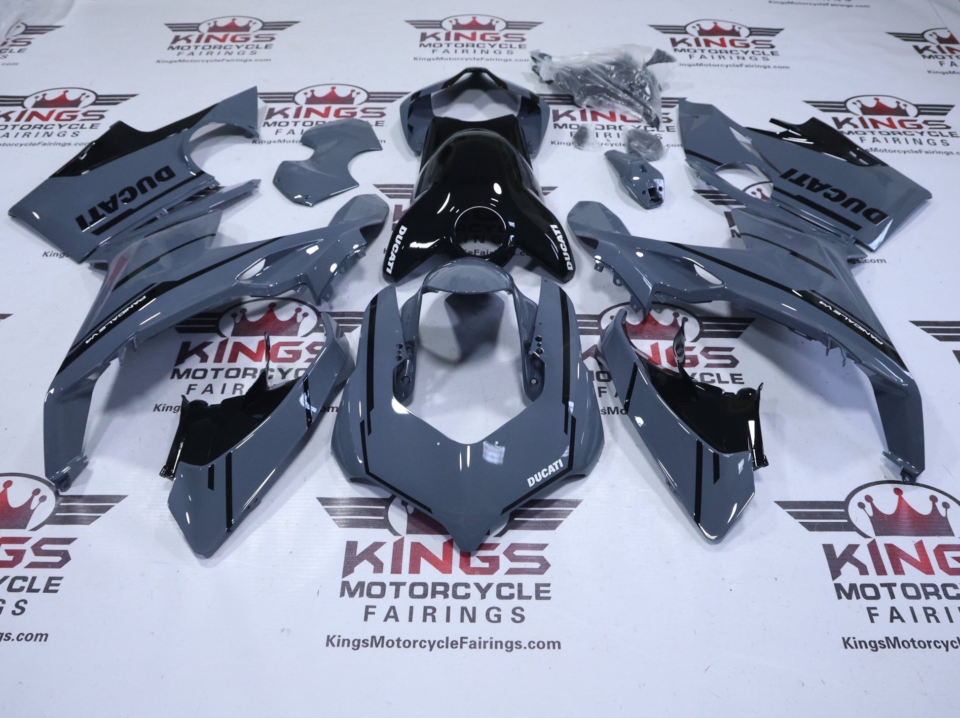 Ducati Panigale V4S Fairings (2018-2019) Nardo Gray, Black at KingsMotorcycleFairings.com