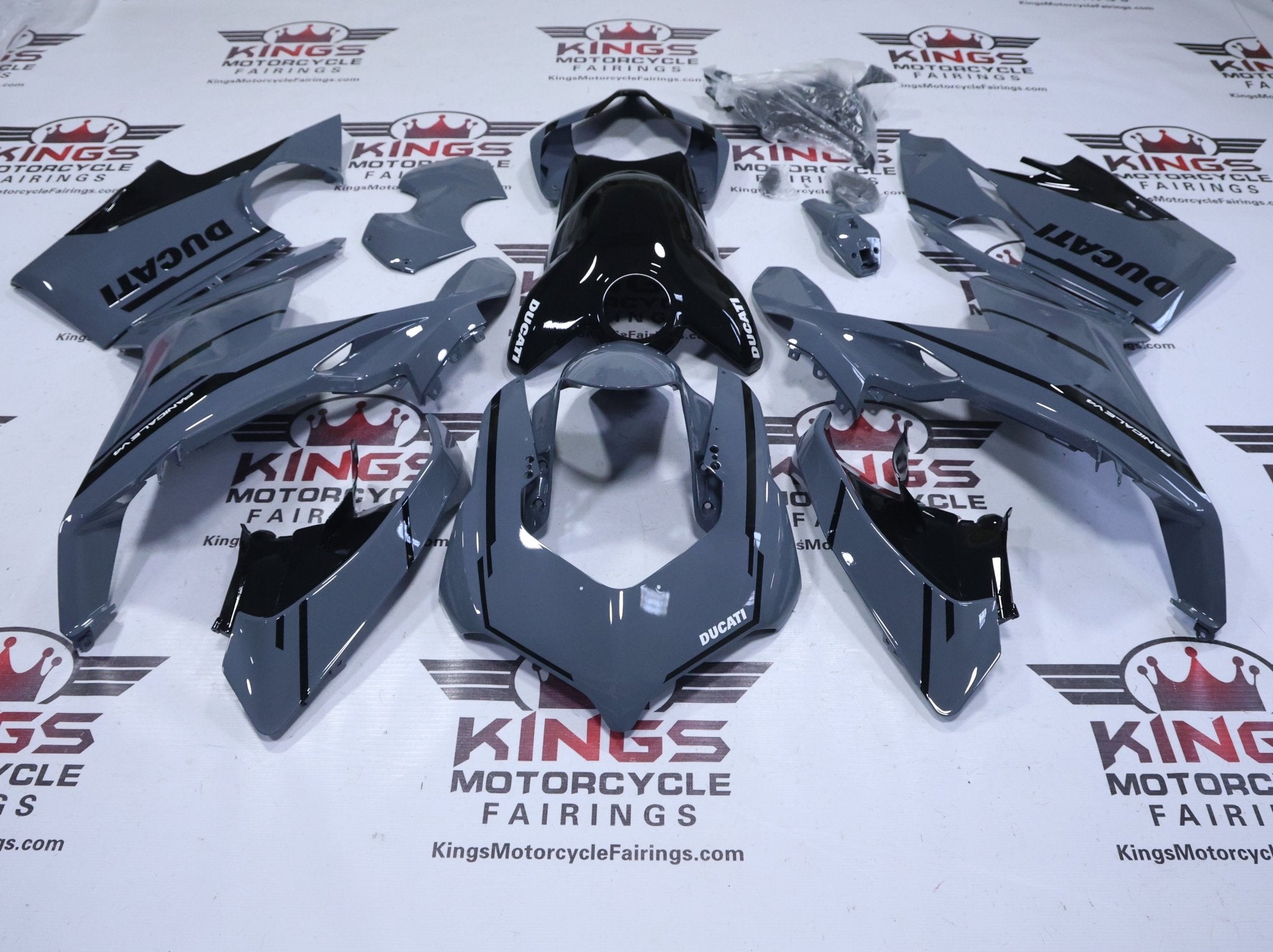 Ducati Panigale V4S Fairings (2018-2019) Nardo Gray, Black at KingsMotorcycleFairings.com