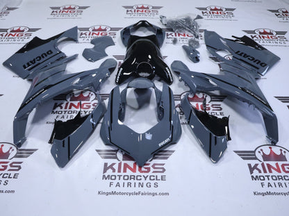 Ducati Panigale V4S Fairings (2018-2019) Nardo Gray, Black at KingsMotorcycleFairings.com