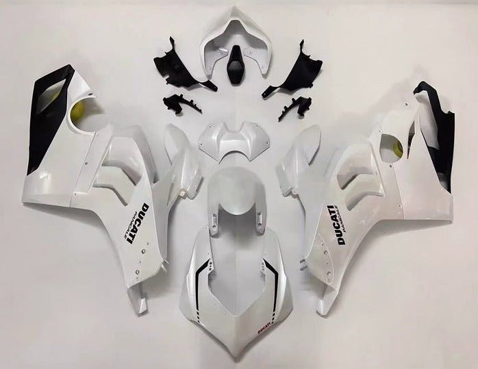 Ducati Panigale V4S Fairings (2020-2021) Pearl White, Black from KingsMotorcycleFairings.com