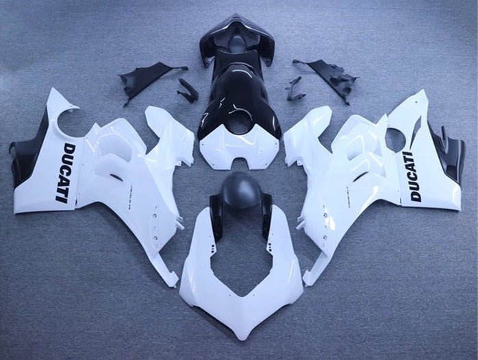 Ducati Panigale V4S Fairings (2020-2021) White, Black at KingsMotorcycleFairings.com
