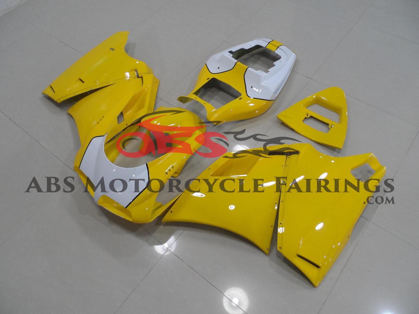 Ducati 748 Fairings (1994-2003) Yellow, White, Black Stripe by KingsMotorcycleFairings.com