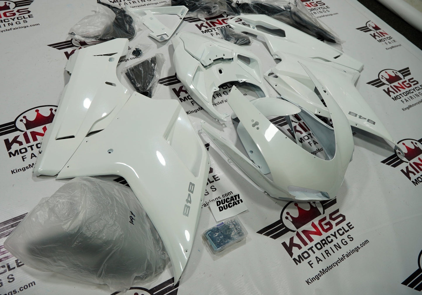 Ducati 848 Fairings (2007-2014) Pearl White, Silver from KingsMotorcycleFairings.com