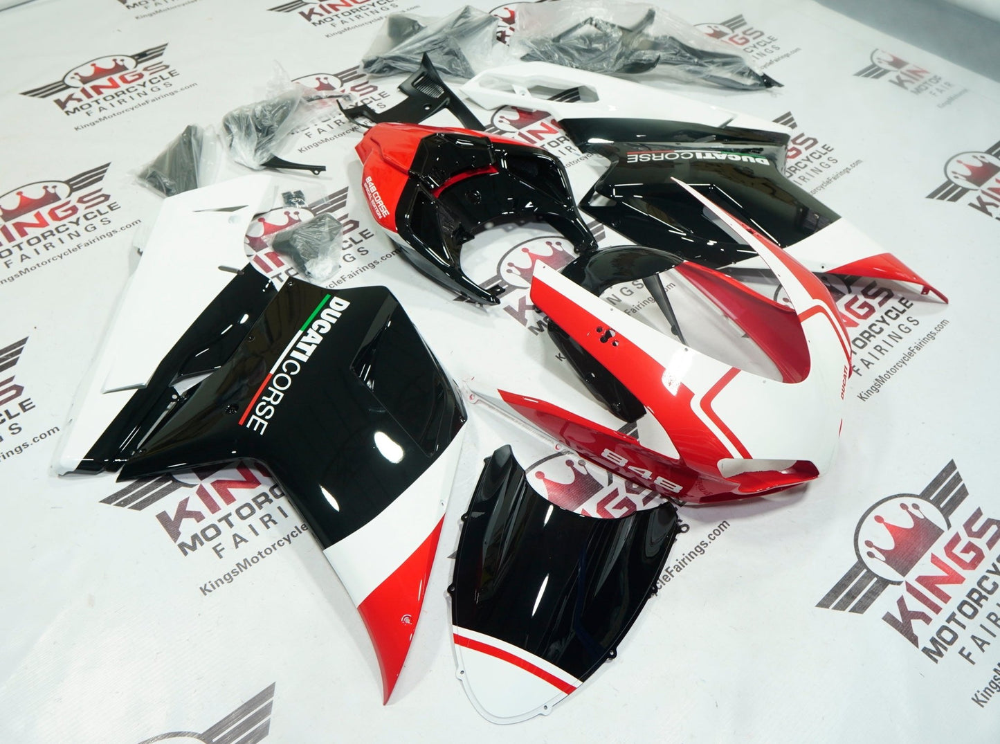 Ducati 848 Fairings (2007-2014) Red, Black, White Corse by KingsMotorcycleFairings.com